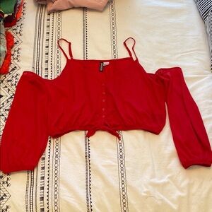 Divided Red Blouse with Button Front